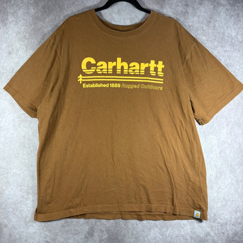 Carhartt T-Shirt Mens XL Brown TK5754-M Rugged Outdoors Graphic Relaxed Fit Work